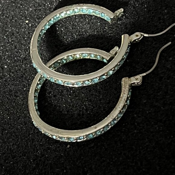 Aqua Crystals Inside and Out Hoop Earrings - Picture 6 of 7